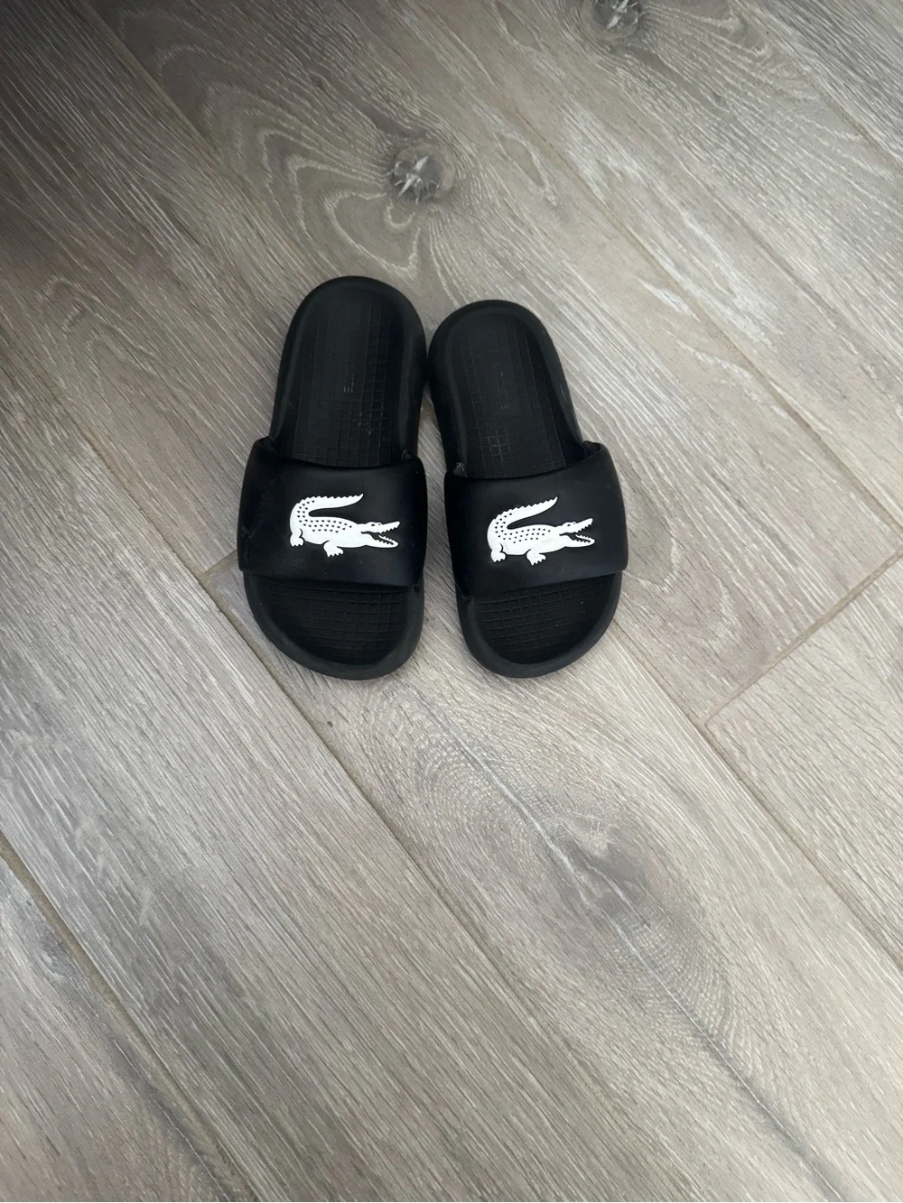 Lacoste Black Kids Slide Sandals with White Crocodile